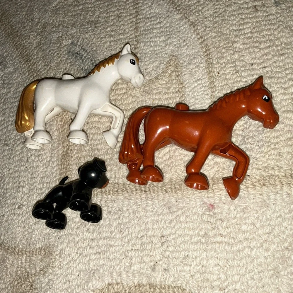 Lego Duplo Lot Of 3 Horse Horses dog White‎ Brown Black Gold Mane